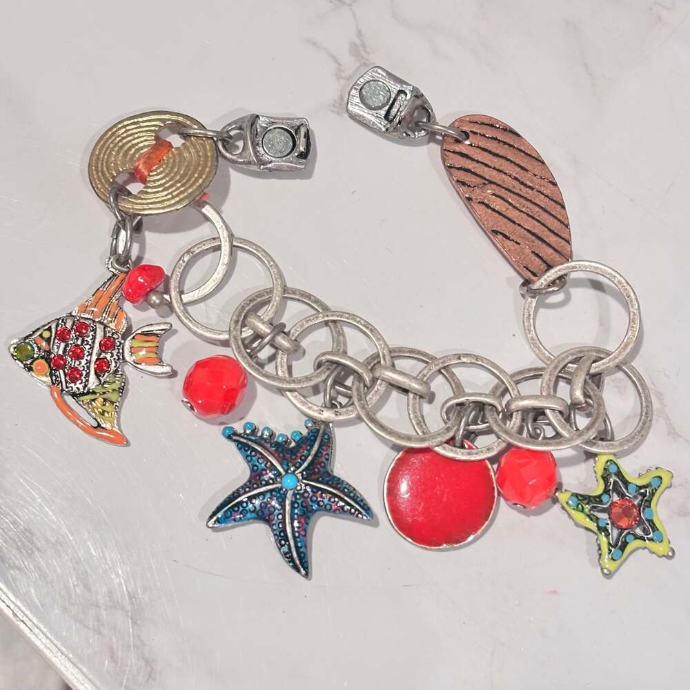 Chico's Sea Life Nautical Charm Bracelet Starfish  Red Beads